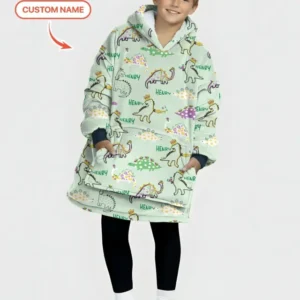 Custom Name Mardi Gras Saurus Wearable Bamboo Blanket Hoodie