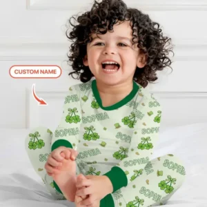 Custom Name Lucky Little Shamrock Bamboo Two Piece Long Sleeve Pajama Set