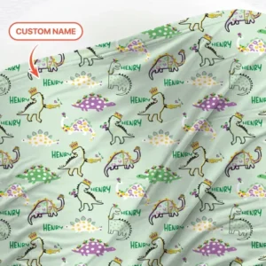 Custom Name Mardi Gras Saurus Bamboo Swaddle Blanket
