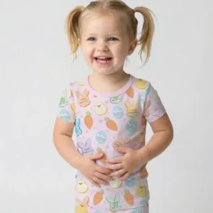 Easter Christian Bunny Bamboo Two Piece Short Sleeve Pajama Set