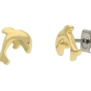 Delphin-Ohrstecker aus vergoldetem Titan, delfinförmig, mit Klappverschluss