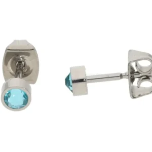 Paar Ohrstecker aus Titan mit rundem blauen Swarovski-Stein