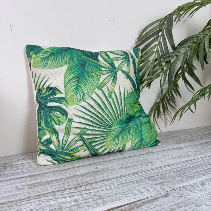 Zierkissen 45x45cm Tropische Blätter Grün Beige Mit Reißverschluss Kissen Deko