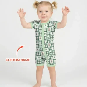 Custom Name Teddy Bear Gingham St. Patrick's Day Bamboo Shorty Zippy