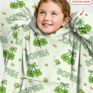 Custom Name Lucky Little Shamrock Bamboo Blanket Hoodie
