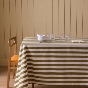 Gestreifte Tischdecke aus Baumwolle in Leinen-Optik