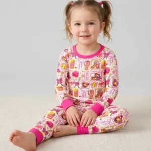 Pink Softball Game Day Bamboo Two Piece Long Sleeve Pajama Set
