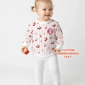 Personalized Embroidered Monogram Letter Cherry Bamboo Crewneck Sweatshirt