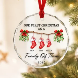 Family Of Three Personalized Glass Ornament