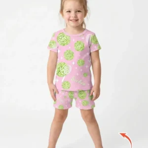 Tennis Disco Girl Party Matching Bamboo Two Piece Short Sleeve Shorts Pajama Set