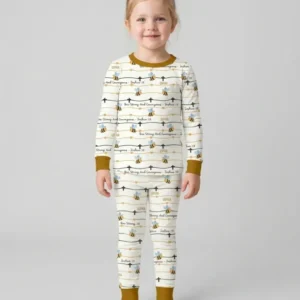 Bee Strong And Courageous Custom Name Bamboo Two Piece Long Sleeve Pajama Set