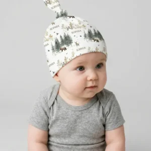 Custom Name Forest Bear Deer Bamboo Knotted Hat