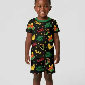 Peace Love Juneteenth Bamboo Two Piece Short Sleeve Shorts Pajama Set