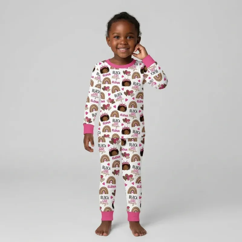 Black Girl Magic Custom Name Bamboo Two Piece Long Sleeve Pajama Set