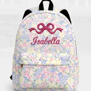 Custom Name Coquette Bow Embroidered Backpack