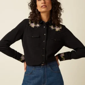 Western Blouse Rosetta Embroidery - Black