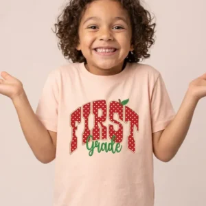 Custom Grade Apple Dot Applique Embroidered Bamboo Crewneck T-Shirt