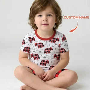 Custom Name Family Bear Matching Bamboo Two Piece Short Sleeve Shorts Pajama Set