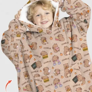 Custom Name Cute Capybara Bamboo Blanket Hoodie
