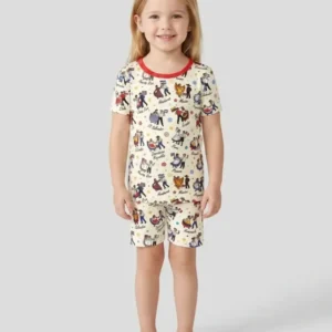 Hispanic Traditional Folkloric Dress Bamboo Two Piece Short Sleeve Shorts Pajama Set