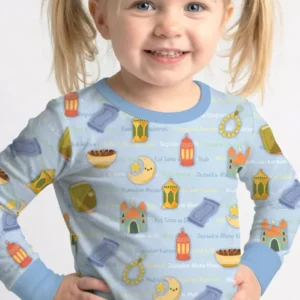 Ramadan Mubarak Family Matching Bamboo Two Piece Long Sleeve Pajama Set