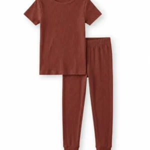Rosewood Ribbed Bamboo Two Piece Long Sleeve Pajama Set