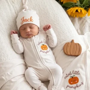 Personalized Cutest Little Pumpkin Embroidered Bamboo Welcome Home Bundle