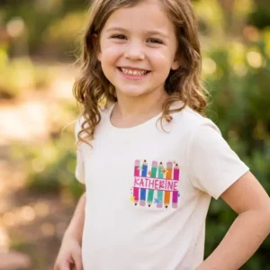 Custom Name Pencil Parade Embroidered Bamboo Crewneck T-Shirt