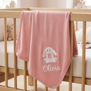 Personalized Bunny Embroidered Bamboo Blanket