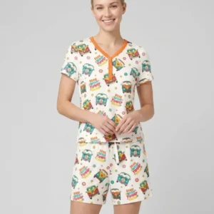 Stay Wild Flower Child Bamboo Women Short Sleeve Short Pajama Set
