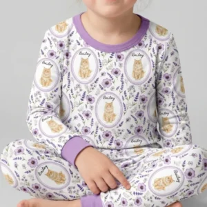 Custom Pet Photo Flower Garden Bamboo Two Piece Long Sleeve Pajama Set