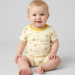 Sweat Yellow Mama Bear Two Piece Short Sleeve Shorts Pajama Set
