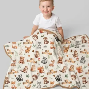 Custom Quote Woodland Animal Matching Sibling Bamboo Blanket