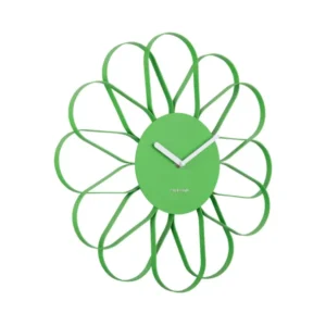 Hellgrüne Blumen-Wanduhr mit Zeigern und gedrehten Blütenranken
