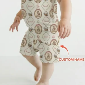 Vintage Bunny Easter Custom Name Mommy & Me Matching Bamboo Two Piece Short Sleeve Pajama Set