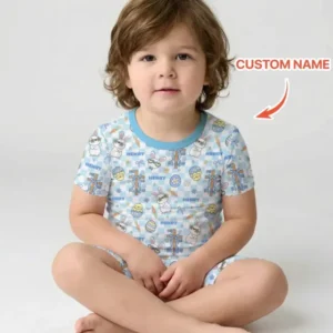 Custom Name Retro Easter Bamboo Two Piece Short Sleeve Shorts Pajama Set