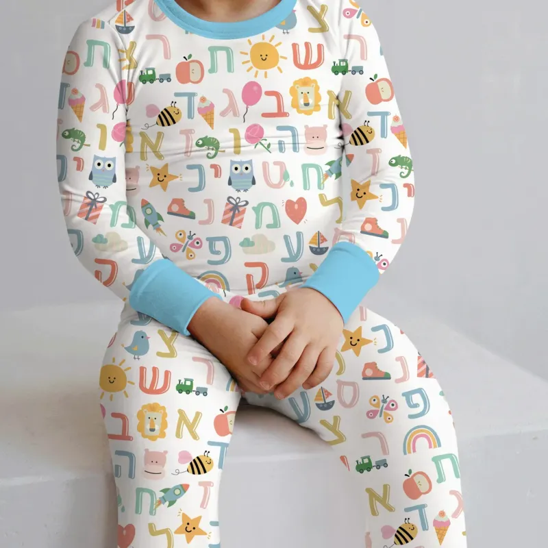 Hebrew Alphabet Two Piece Long Sleeve Pajama Set , Hebrew Alphabet Two Piece Long Sleeve Pajama Set - 12-18M / Blue