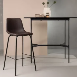 2er Set - Barhocker Sarah schwarzmatt mit braunem Sitz aus PU