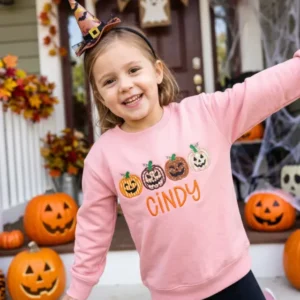 Custom Name Jack-O-Lantern Applique Embroidered Bamboo Crewneck Sweatshirt