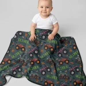 Custom Name Haunted Monster Trucks Bamboo Blanket