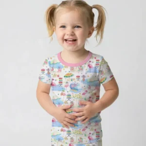 Flamingo Beach Family Matching Bamboo Two Piece Short Sleeve Pajama Set