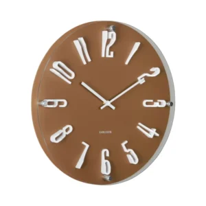 Wanduhr mit mochapraunem Ziffernblatt, erhabenen Linien-Ziffern und silbernen Zeigern