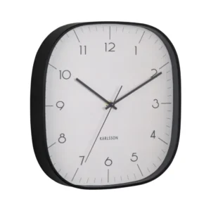 Wanduhr mit rundem Aluminiumrahmen, weißem Zifferblatt und schwarzen Zeigern