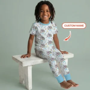 Custom Name Easter Family Matching Bamboo Two Piece Short Sleeve Pajama Set