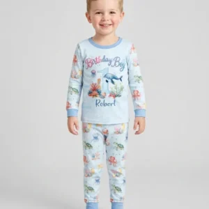 Under the Sea Birthday Custom Name & Age Bamboo Two Piece Long Sleeve Pajama Set