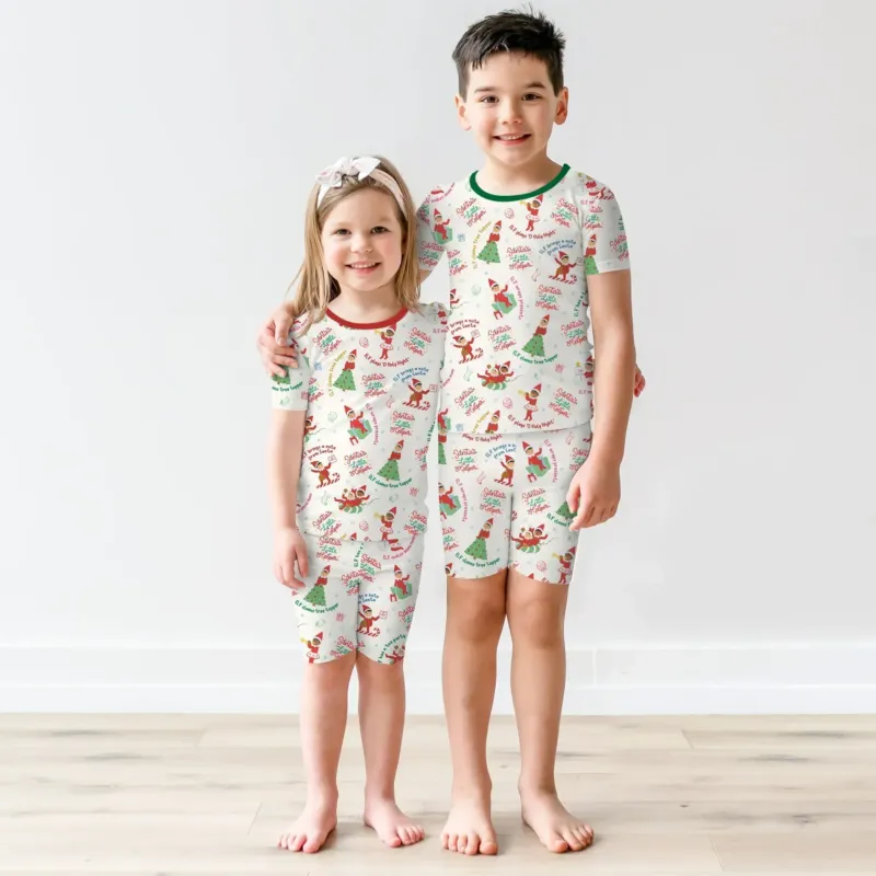 Christmas Elf Bamboo Two Piece Short Sleeve Shorts Pajama Set