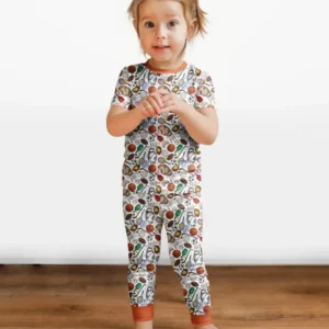 White Sports Equipment Bamboo Two Piece Short Sleeve Pajama Set