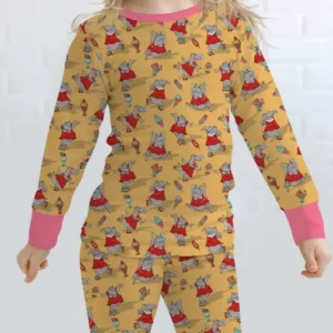 Dancing Hippo Treats Bamboo Two Piece Long Sleeve Pajama Set