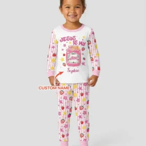 Custom Name Jesus is My Strawberry Jam Bamboo Two Piece Long Sleeve Pajama Set