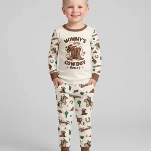 Personalized Family's Little Cowboy Bamboo Two Piece Long Sleeve Pajama Set
